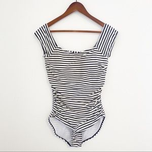 JANELA BAY Striped Modest One-Piece Swimsuit